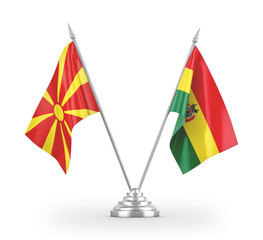 Bolivia and North Macedonia table flags isolated on white 3D rendering