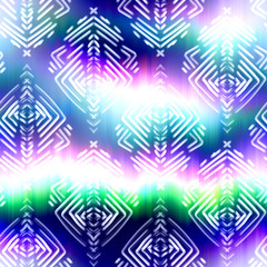 Fototapeta na wymiar Vivid global tribal ethnic degrade blur ombre radiant surreal blurry saturated digital neon pop seamless repeat raster jpg pattern swatch. Hippie psychedelic fuzzy soft out of focus blobs.