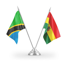 Bolivia and Tanzania table flags isolated on white 3D rendering