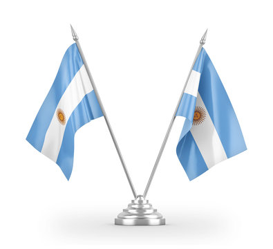 Argentina table flags isolated on white 3D rendering