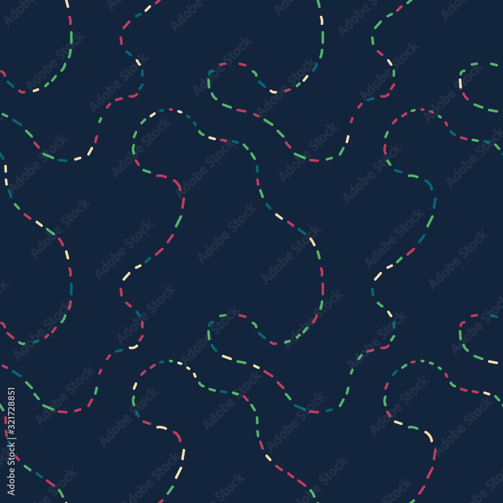 Wall mural a seamless vector pattern with long dashed lines on dark navy blue background. simple surface print 