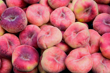 close up of vineyard peaches on a German market, frame filling