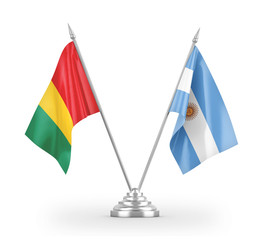 Argentina and Guinea table flags isolated on white 3D rendering