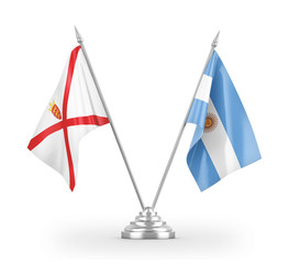 Argentina and Jersey table flags isolated on white 3D rendering