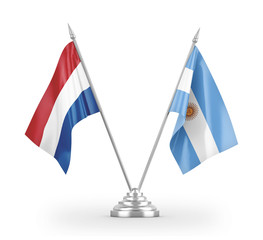 Argentina and Netherlands table flags isolated on white 3D rendering