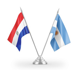 Argentina and Paraguay table flags isolated on white 3D rendering