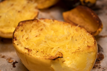 Baked Spaghetti Squash on Pan
