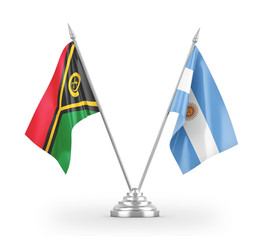 Argentina and Vanuatu table flags isolated on white 3D rendering