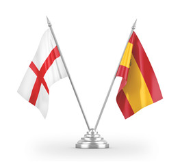 Spain and England table flags isolated on white 3D rendering