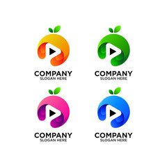 colorful play button with fruits logo design