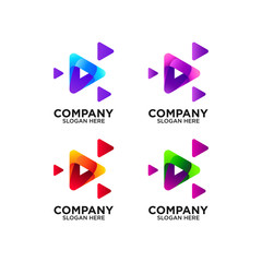 set colorful play button logo design 