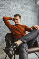 Portrait of a happy rich man. Portrait shot of an attractive, successful and happy young man male. Man's dimpled smile