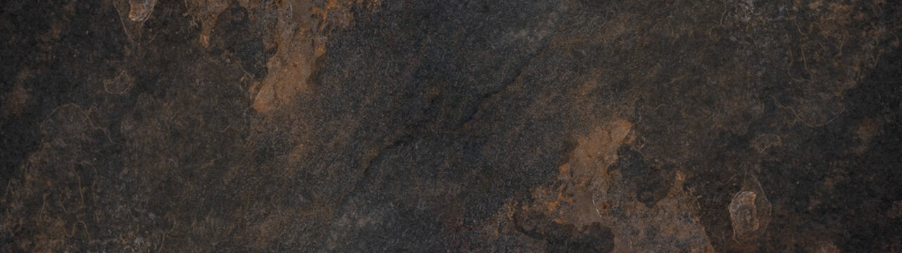 Black brown rusty stone slate tiles texture background banner panorama