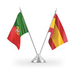 Spain and Portugal table flags isolated on white 3D rendering