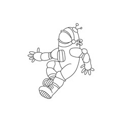 Vector illustration of black and white astronaut. Cartoon coloring page book
