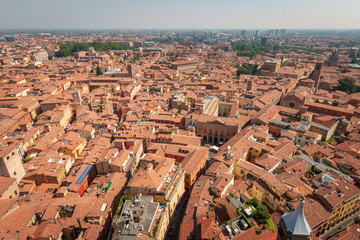 Aerial view of Bologna, Italy looking northeast.