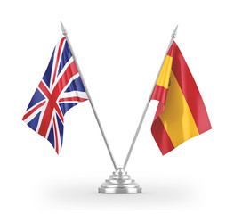 Spain and United Kingdom table flags isolated on white 3D rendering