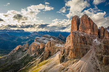 Mountain shelter nuvolau near at Passo Giau in Dolomites