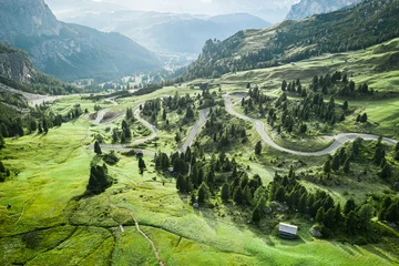 Foto op Canvas Aerial view of winding road at Passo Gardena, Dolomites, Europe © shaiith