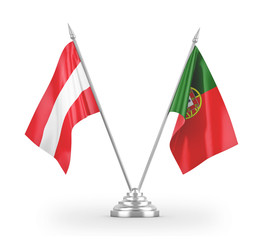 Portugal and Austria table flags isolated on white 3D rendering