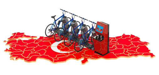 Bicycle sharing system in Turkey concept, 3D rendering