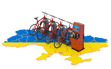 Bicycle sharing system in Ukraine concept, 3D rendering