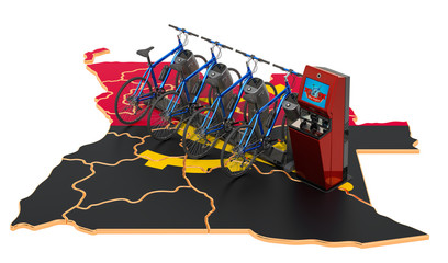 Bicycle sharing system in Angola concept, 3D rendering