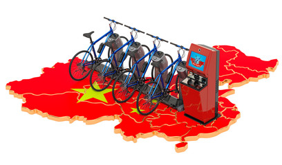 Bicycle sharing system in China concept, 3D rendering