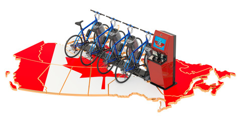 Bicycle sharing system in Canada concept, 3D rendering