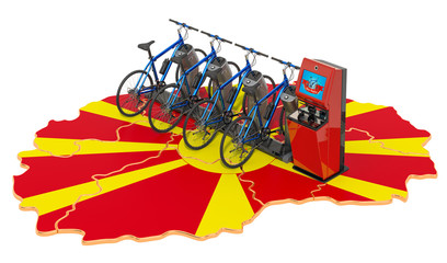 Bicycle sharing system in Macedonia concept, 3D rendering