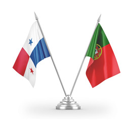 Portugal and Panama table flags isolated on white 3D rendering