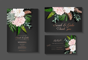 Beautiful background with flowers Peony and Roses. Wedding invitation.  Vector illustration. EPS 10