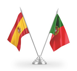 Portugal and Spain table flags isolated on white 3D rendering