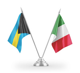 Italy and Bahamas table flags isolated on white 3D rendering