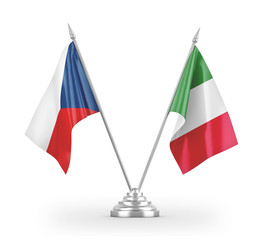 Italy and Czech Republic table flags isolated on white 3D rendering