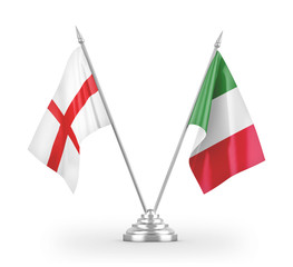 Italy and England table flags isolated on white 3D rendering