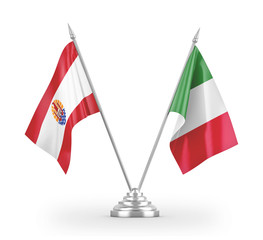 Italy and French Polynesia table flags isolated on white 3D rendering