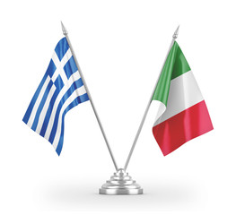 Italy and Greece table flags isolated on white 3D rendering