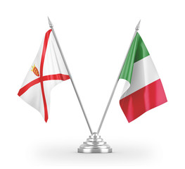 Italy and Jersey table flags isolated on white 3D rendering