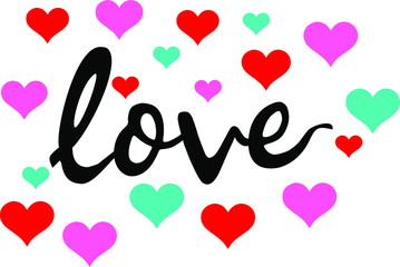 Decorative love text and hearts. Vector