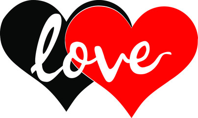 Valentine hearts. Black and red heart on white background. Love. Vector