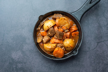 French cuisine Beef Bourguignon. Beef stew with red wine, carrots and potatoes. 