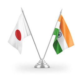 India and Japan table flags isolated on white 3D rendering