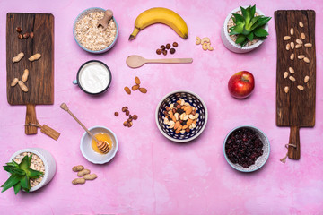 Healthy porridge ingredients background