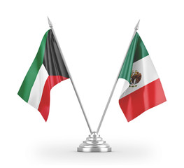 Mexico and Kuwait table flags isolated on white 3D rendering