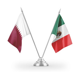 Mexico and Qatar table flags isolated on white 3D rendering