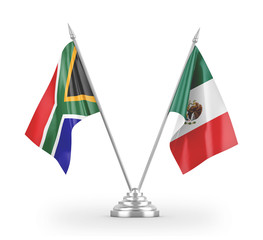 Mexico and South Africa table flags isolated on white 3D rendering