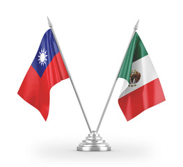 Mexico and Taiwan table flags isolated on white 3D rendering