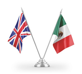 Mexico and United Kingdom table flags isolated on white 3D rendering