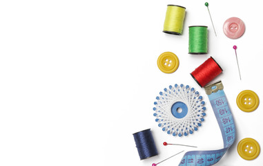 Set of different sewing items isolated on white background